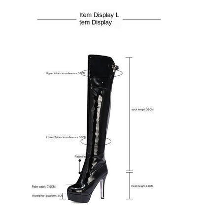 Botas Altas Hasta la Rodilla en Charol con Tacón Alto para Mujer Talla Grande - Image 7
