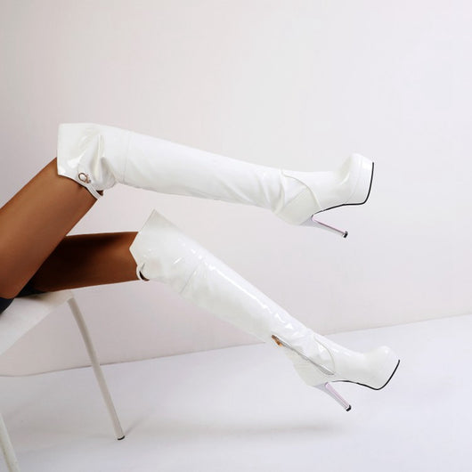 Botas Altas Hasta la Rodilla en Charol con Tacón Alto para Mujer Talla Grande - Image 15