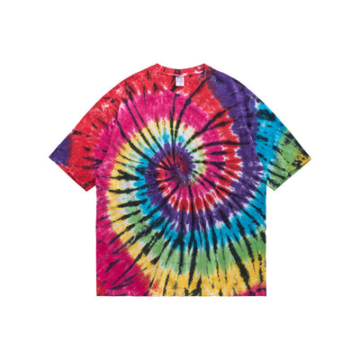 Playera Hombre Espiral Arcoíris Tie-Dye Manga Corta Suelta
