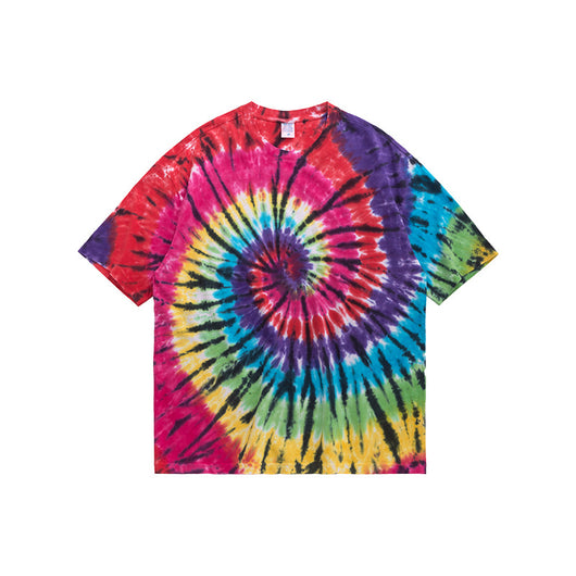 Playera Hombre Espiral Arcoíris Tie-Dye Manga Corta Suelta