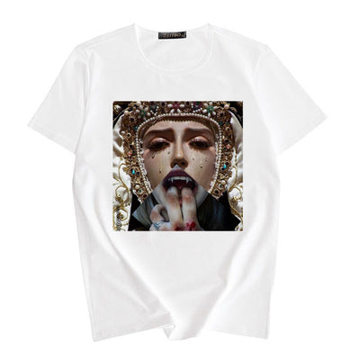 Camiseta Estampado Artístico Óleo Cuello Redondo para Mujer - Image 13