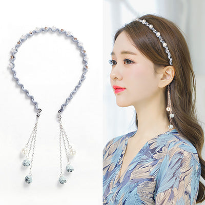 Diadema Coreana con Colgante de Borlas y Aretes Falsos