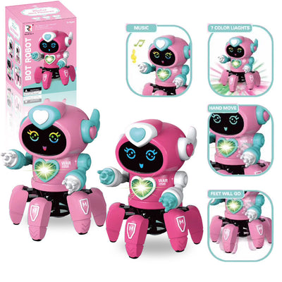 Pink and blue smart dancing robot toy with six legs, LED lights, and a smiling face on its screen. - Image 3