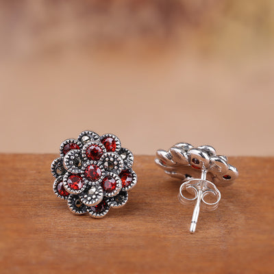 Aretes de Plata 925 Flor con Zircón Rojo para Mujer - Image 6
