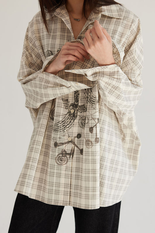 Camisa Cuadriculada Beige Oversized con Protección Solar para Mujer - Image 14