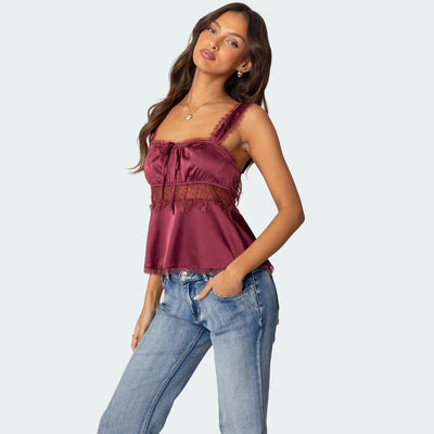Blusa Camisola con Encaje y Tirantes Finos