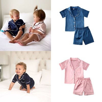 Pijama de dos piezas de algodón con mangas cortas para niños