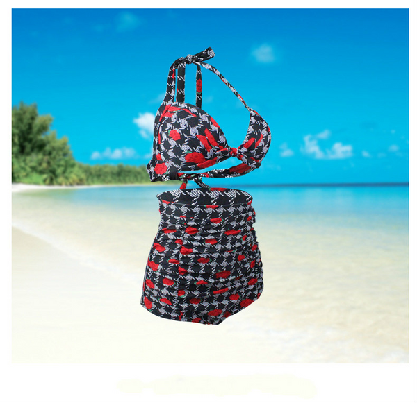 Bikini Estilo Rosa con Cintura Alta para Aguas Termales