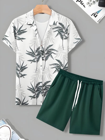 Conjunto de Camisa Hawaiana Hombre a Rayas Blanco y Negro - Image 9