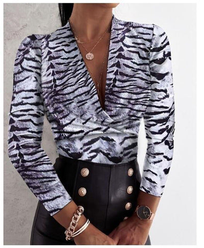 Blusa Estampado Leopardo Manga Larga Escote V para Mujer - Image 16
