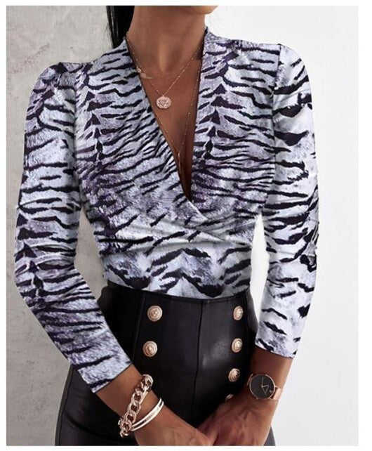 Blusa Estampado Leopardo Manga Larga Escote V para Mujer - Image 16