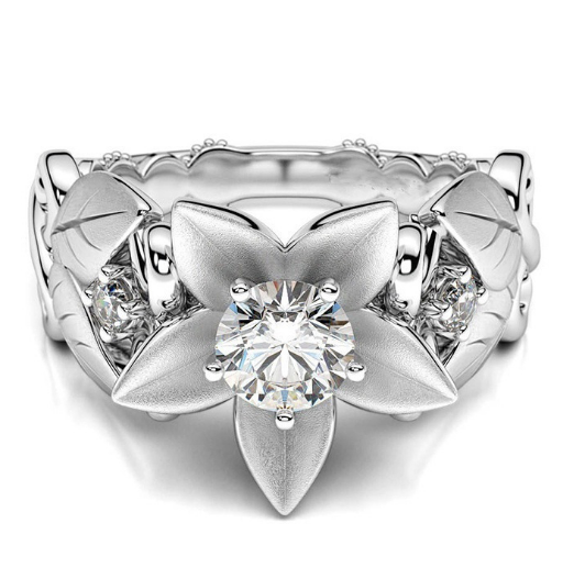 Anillo de Compromiso Rosa Floral con Circonita - Diseño Ramas Creativo