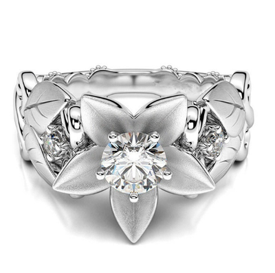 Anillo de Compromiso Rosa Floral con Circonita - Diseño Ramas Creativo
