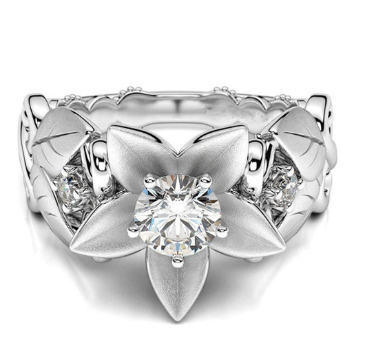 Anillo de Compromiso Rosa Floral con Circonita - Diseño Ramas Creativo