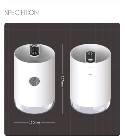 White cylindrical humidifier with a transparent base, digital display, and 1000ml capacity indicator. - Image 9