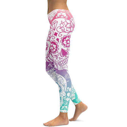 Leggings Deportivos Calavera Multicolor con Diseño Blanco