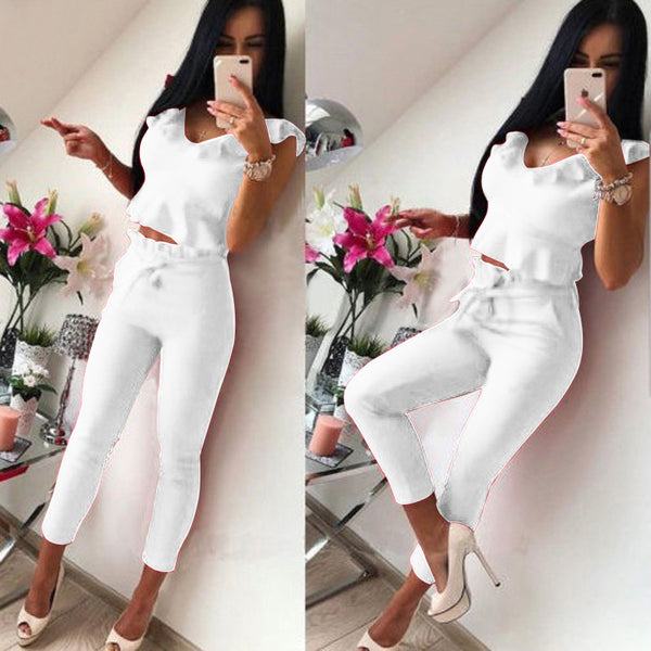 Conjunto Elegante: Blusa sin Mangas con Volantes y Pantalón Liso - Image 3