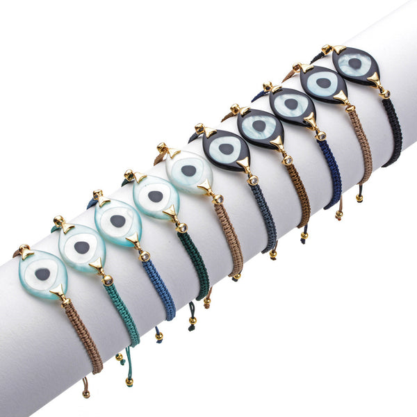 Pulsera Tejida a Mano con Ojo de Demonio Turco en Resina