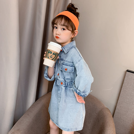 Vestido Denim Estilo Coreano con Detalles Militares para Niña - Image 4