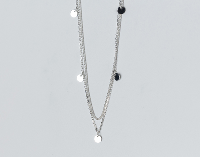 Collar de Plata S925 Doble Capa con Dije Redondo - Cadena Esclavina Elegante - Image 3