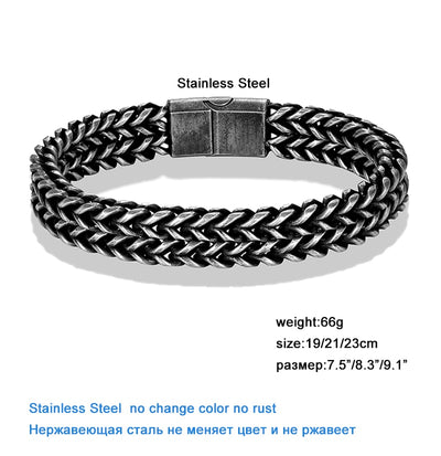 Pulsera Hombre Vintage Punk Cadena Doble Acero Inoxidable Negro - Image 8