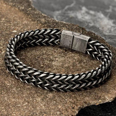 Pulsera Hombre Vintage Punk Cadena Doble Acero Inoxidable Negro - Image 9