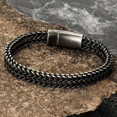 Pulsera Hombre Vintage Punk Cadena Doble Acero Inoxidable Negro - Image 10
