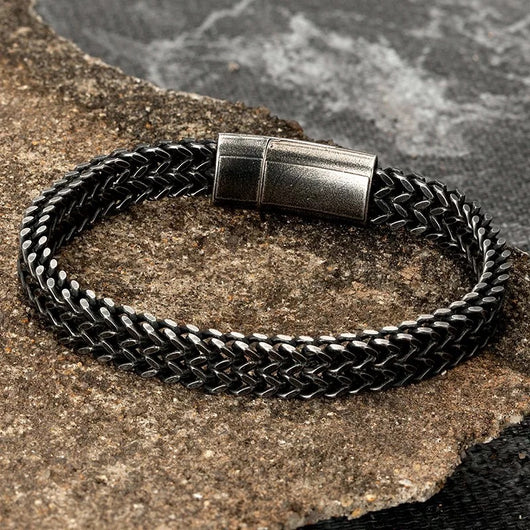 Pulsera Hombre Vintage Punk Cadena Doble Acero Inoxidable Negro - Image 10