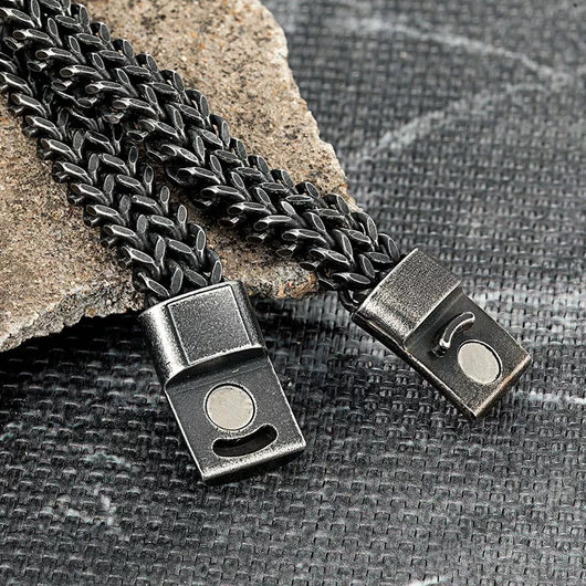 Pulsera Hombre Vintage Punk Cadena Doble Acero Inoxidable Negro - Image 14