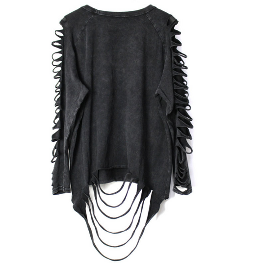 Playera Grunge Punk Hippie Talla Grande Manga Larga con Detalles Recortados para Mujer - Image 5