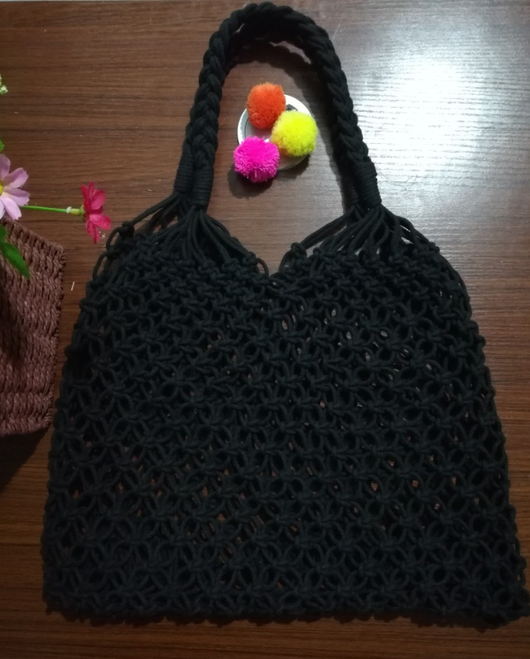 Bolsa Tejida de Malla con Asa de Cuerda - Diseño Calado Transpirable - Image 4