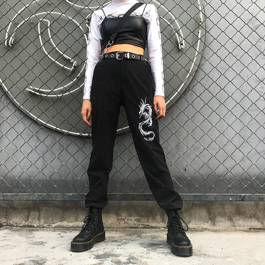 Pantalones Casuales Mujer Estilo Chino con Bordado de Dragón - Image 3