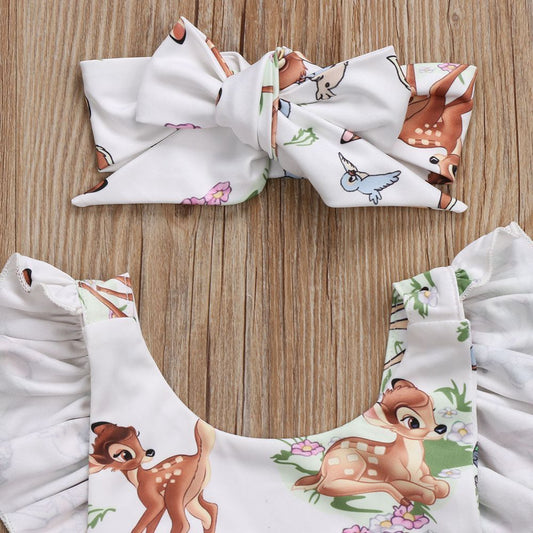 Conjunto de Verano para Bebé Niña con Venado Cartoon y Diadema con Lazo - Image 2