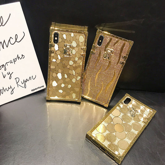 Funda para teléfono cuadrada dorada con brillo