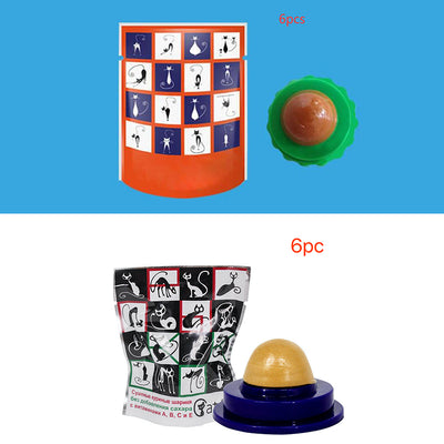Two pet cat energy ball lick toys with catnip, one with a green base and orange pouch, the other with a blue base and black pouch. - Image 38