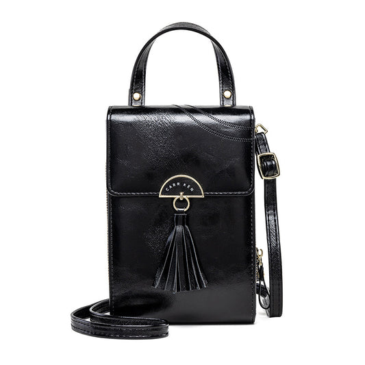 Bolso Bandolera de Cuero Encerado Estilo Coreano con Borlas para Mujer