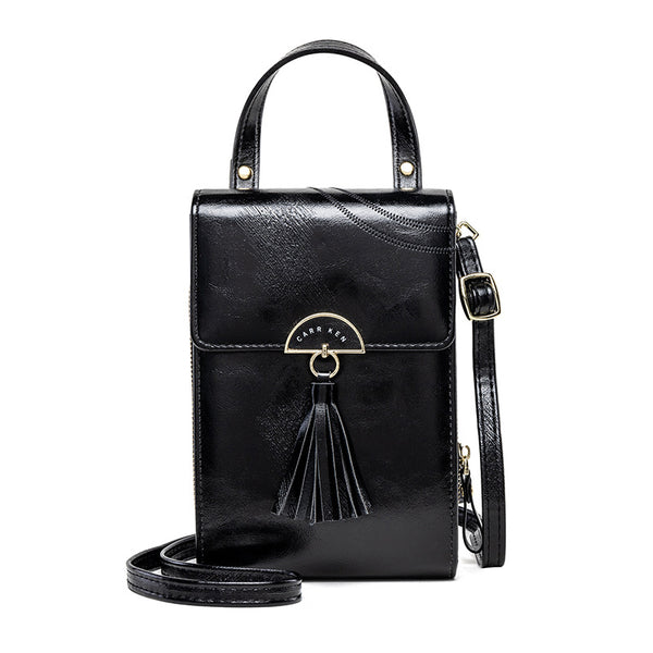 Bolso Bandolera de Cuero Encerado Estilo Coreano con Borlas para Mujer