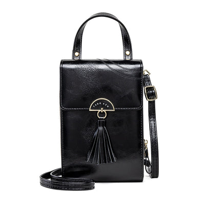 Bolso Bandolera de Cuero Encerado Estilo Coreano con Borlas para Mujer