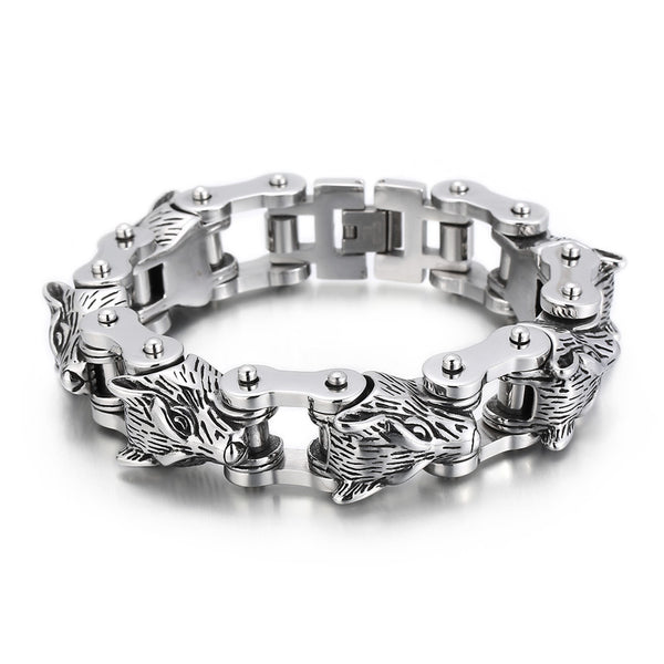 Pulsera de Acero Titanio para Hombre - Diseño Lobo Biker Rock Hip Hop - Image 4