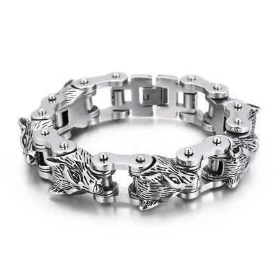 Pulsera de Acero Titanio para Hombre - Diseño Lobo Biker Rock Hip Hop - Image 4