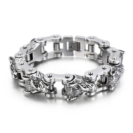 Pulsera de Acero Titanio para Hombre - Diseño Lobo Biker Rock Hip Hop - Image 4