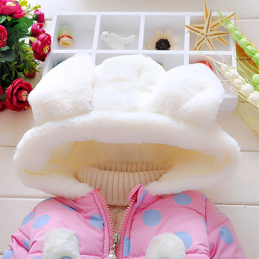Abrigo Acolchado para Niñas con Estampado de Conejitos y Lunares - Image 4