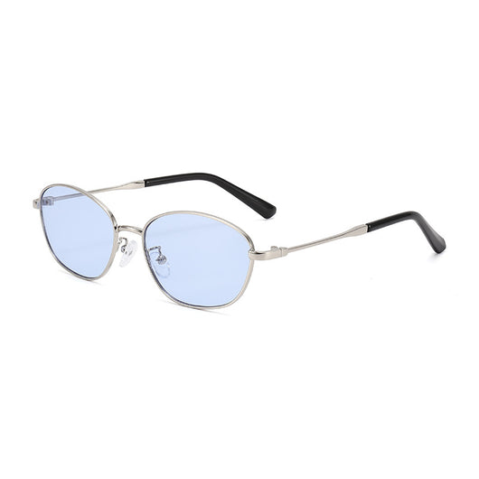 Small oval metal sunglasses for women with a gold frame and brown gradient lenses, featuring black temple tips. - Image 7