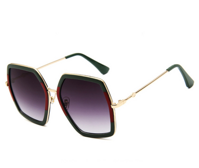 Vintage hexagonal sunglasses with black frames, silver mirrored lenses, and gold-colored metal arms. - Image 6