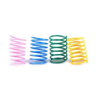 Four colorful plastic spring cat toys in blue, green, yellow, and pink on a white background. - Image 15