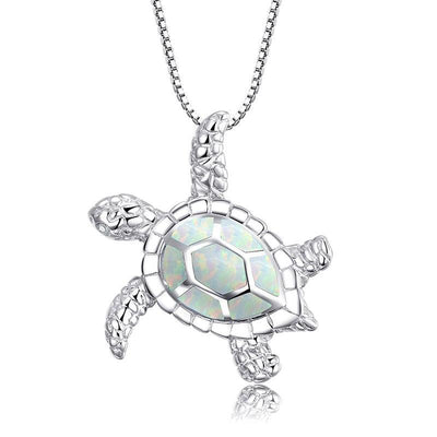 Collar colgante tortuga marina con ópalo azul y plata laminada para mujer - Image 26