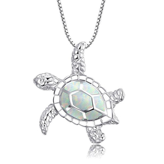 Collar colgante tortuga marina con ópalo azul y plata laminada para mujer - Image 26