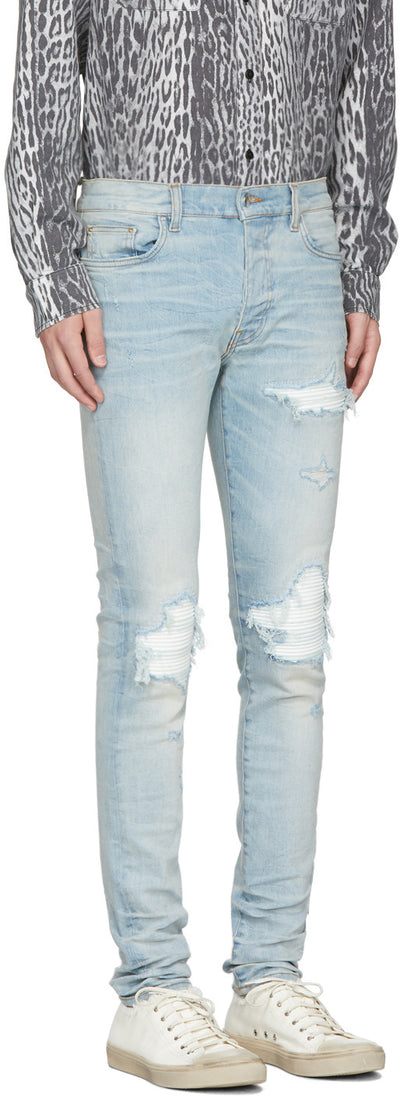 Pantalones Jeans Slim Fit Azul Claro Rotos con Parches para Hombre - Image 5