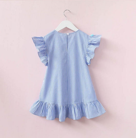 Vestido con Volantes y Rayas Verticales Fruncidas - Image 2