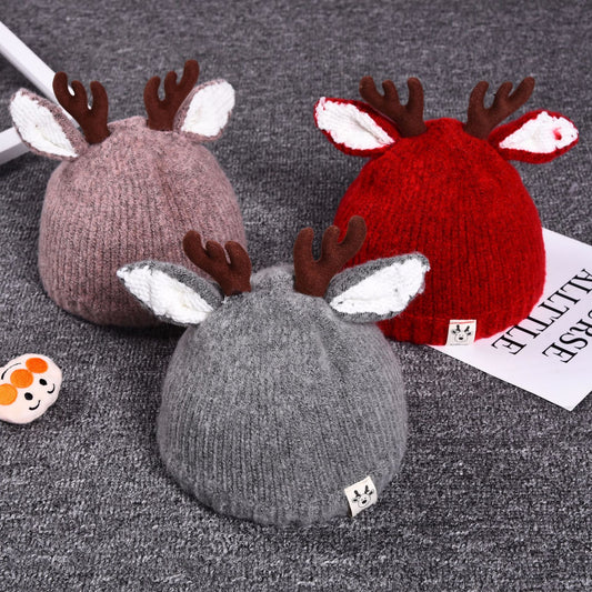 Gorro Infantil de Lana Gruesa con Orejas de Venado - Abrigo Perfecto para Otoño e Invierno